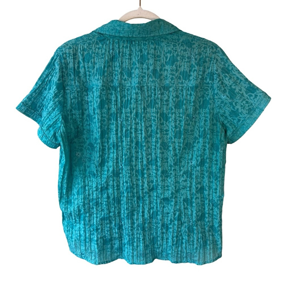 TanJay Turquoise Button-Down Embroidered Shirt Size MP Boho Office Lightweight - Picture 2 of 10